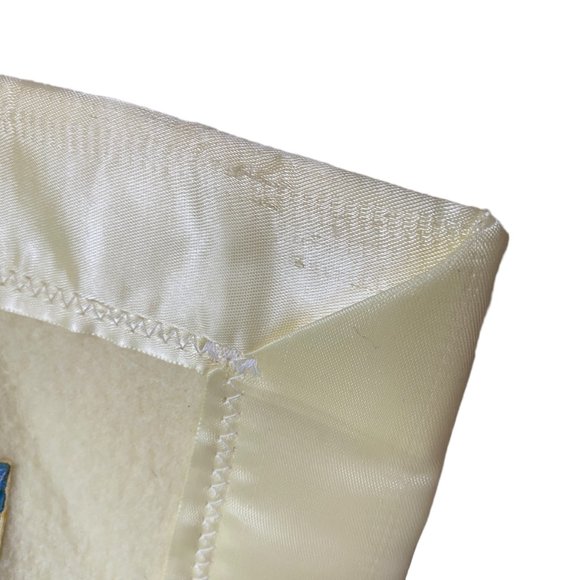 Vintage Hand Crafted Yellow Baby Blanket Animal Appliques Satin Edge Floor Time - Picture 16 of 16